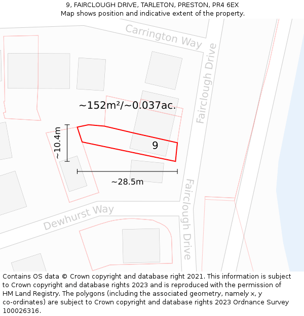 9, FAIRCLOUGH DRIVE, TARLETON, PRESTON, PR4 6EX: Plot and title map