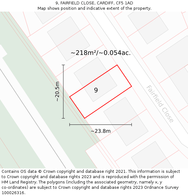 9, FAIRFIELD CLOSE, CARDIFF, CF5 1AD: Plot and title map