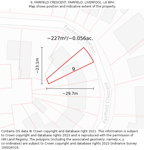 9, FAIRFIELD CRESCENT, FAIRFIELD, LIVERPOOL, L6 8PH: Plot and title map