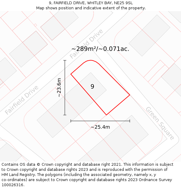 9, FAIRFIELD DRIVE, WHITLEY BAY, NE25 9SL: Plot and title map