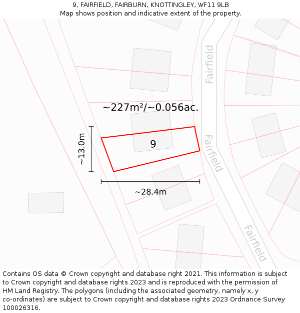9, FAIRFIELD, FAIRBURN, KNOTTINGLEY, WF11 9LB: Plot and title map