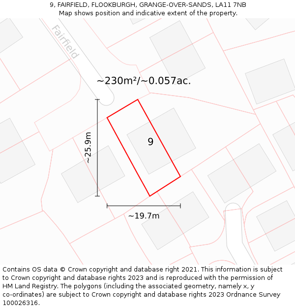 9, FAIRFIELD, FLOOKBURGH, GRANGE-OVER-SANDS, LA11 7NB: Plot and title map