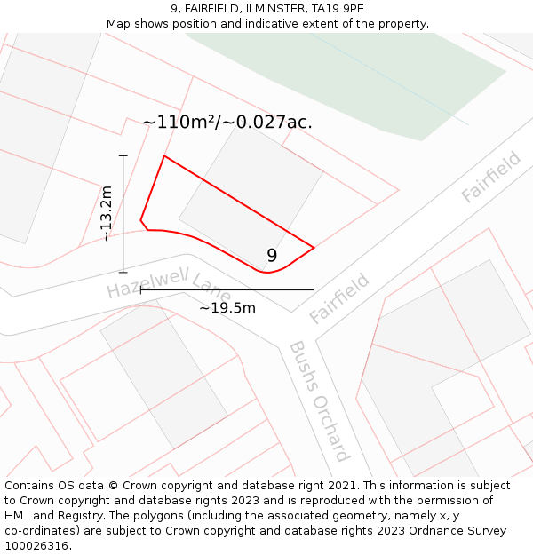 9, FAIRFIELD, ILMINSTER, TA19 9PE: Plot and title map