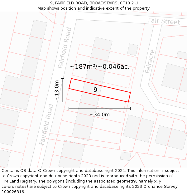 9, FAIRFIELD ROAD, BROADSTAIRS, CT10 2JU: Plot and title map