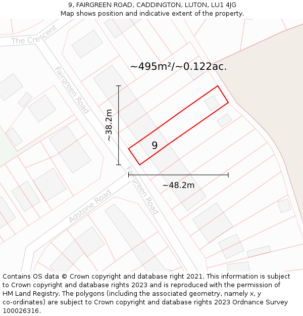 9, FAIRGREEN ROAD, CADDINGTON, LUTON, LU1 4JG: Plot and title map
