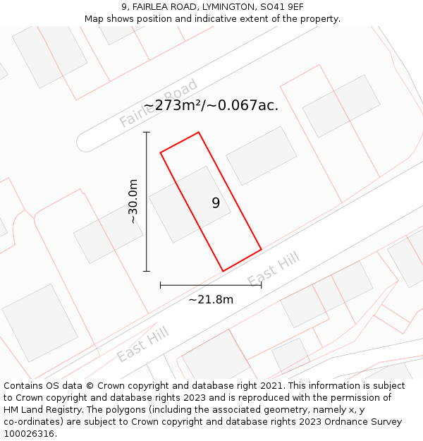 9, FAIRLEA ROAD, LYMINGTON, SO41 9EF: Plot and title map