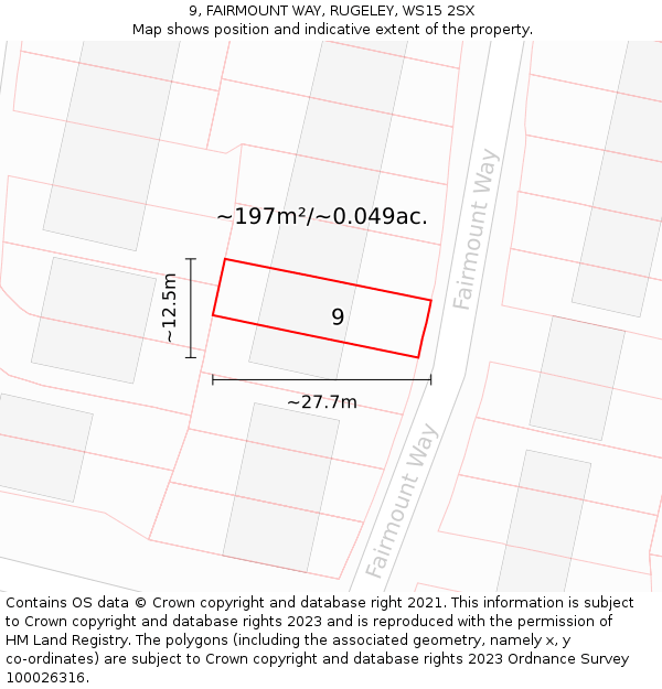 9, FAIRMOUNT WAY, RUGELEY, WS15 2SX: Plot and title map