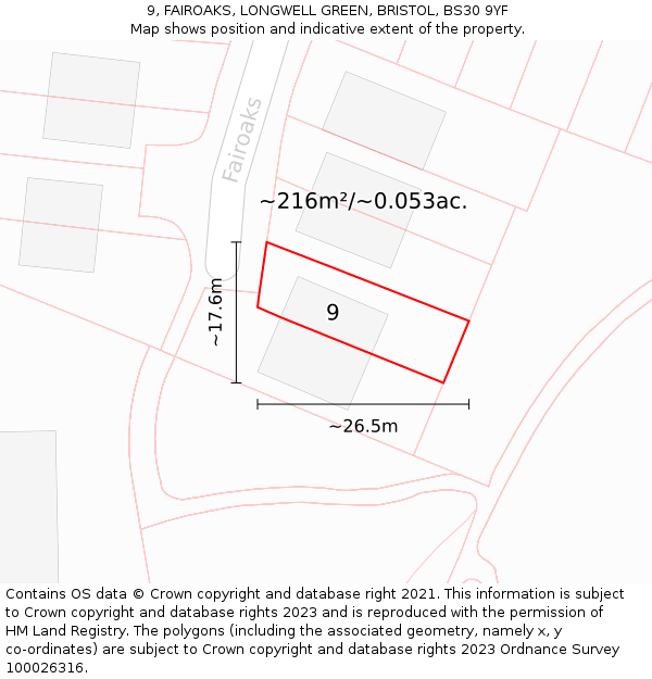 9, FAIROAKS, LONGWELL GREEN, BRISTOL, BS30 9YF: Plot and title map