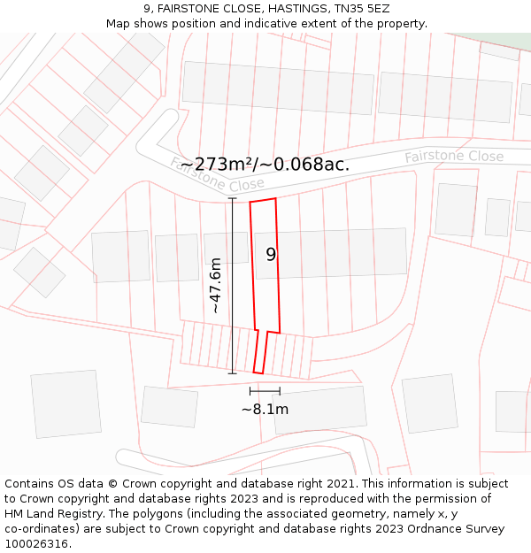9, FAIRSTONE CLOSE, HASTINGS, TN35 5EZ: Plot and title map