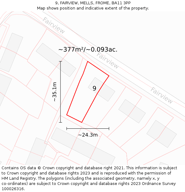 9, FAIRVIEW, MELLS, FROME, BA11 3PP: Plot and title map