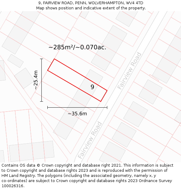 9, FAIRVIEW ROAD, PENN, WOLVERHAMPTON, WV4 4TD: Plot and title map