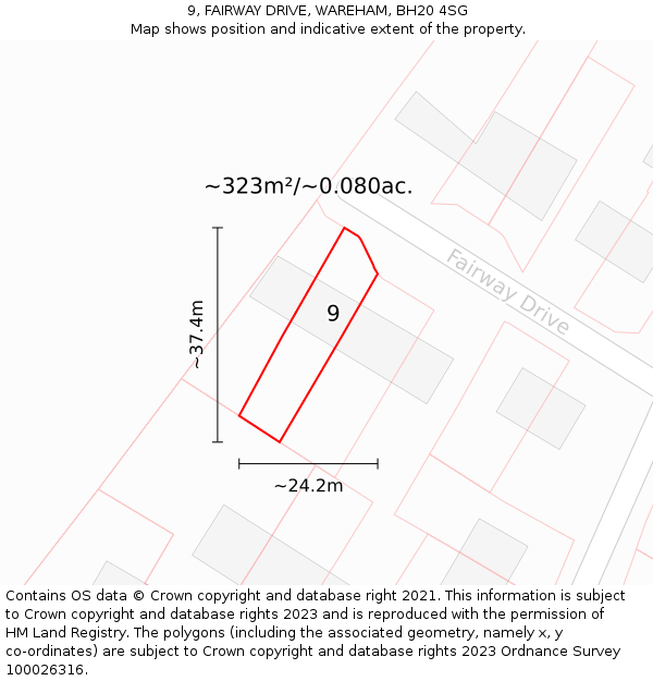 9, FAIRWAY DRIVE, WAREHAM, BH20 4SG: Plot and title map