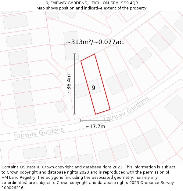 9, FAIRWAY GARDENS, LEIGH-ON-SEA, SS9 4QB: Plot and title map