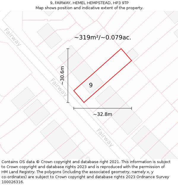 9, FAIRWAY, HEMEL HEMPSTEAD, HP3 9TP: Plot and title map