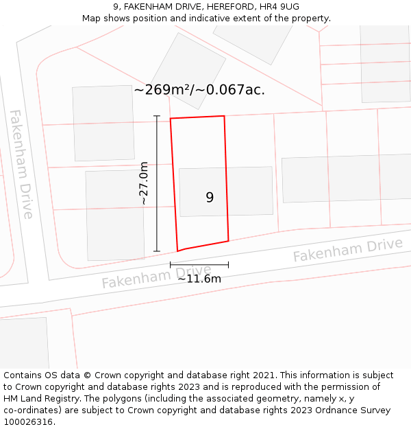 9, FAKENHAM DRIVE, HEREFORD, HR4 9UG: Plot and title map