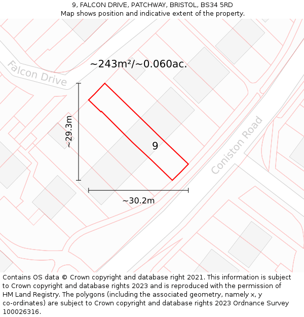 9, FALCON DRIVE, PATCHWAY, BRISTOL, BS34 5RD: Plot and title map