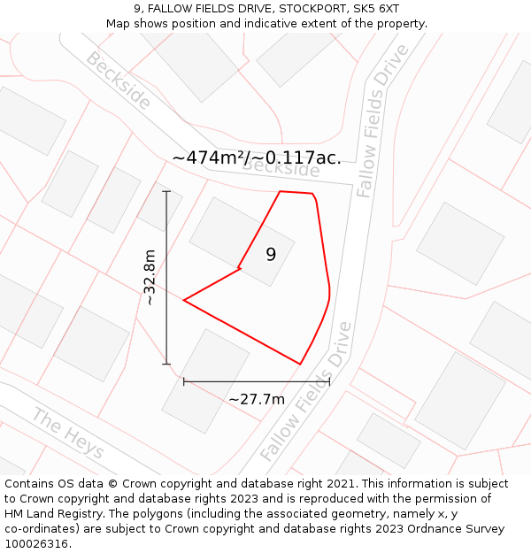 9, FALLOW FIELDS DRIVE, STOCKPORT, SK5 6XT: Plot and title map