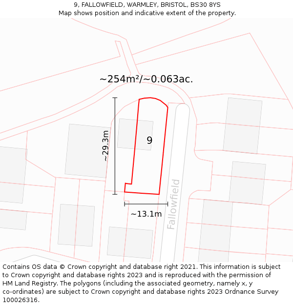9, FALLOWFIELD, WARMLEY, BRISTOL, BS30 8YS: Plot and title map