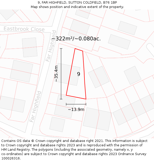 9, FAR HIGHFIELD, SUTTON COLDFIELD, B76 1BP: Plot and title map