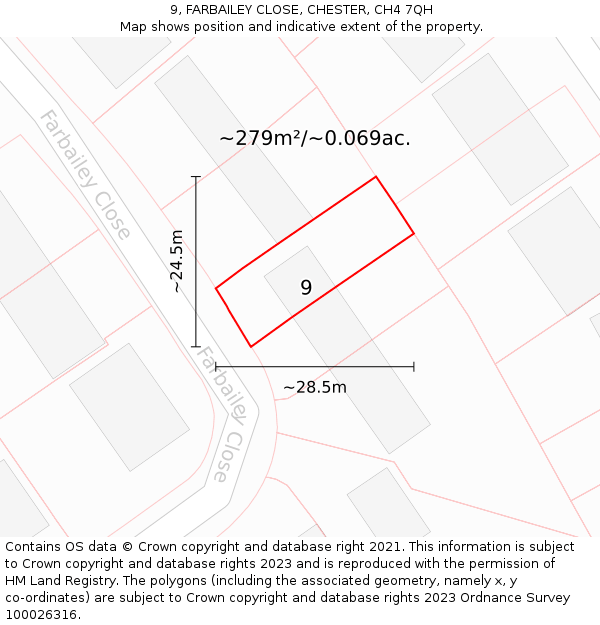 9, FARBAILEY CLOSE, CHESTER, CH4 7QH: Plot and title map