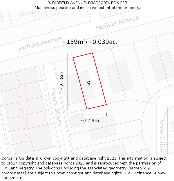9, FARFIELD AVENUE, BRADFORD, BD6 2EB: Plot and title map