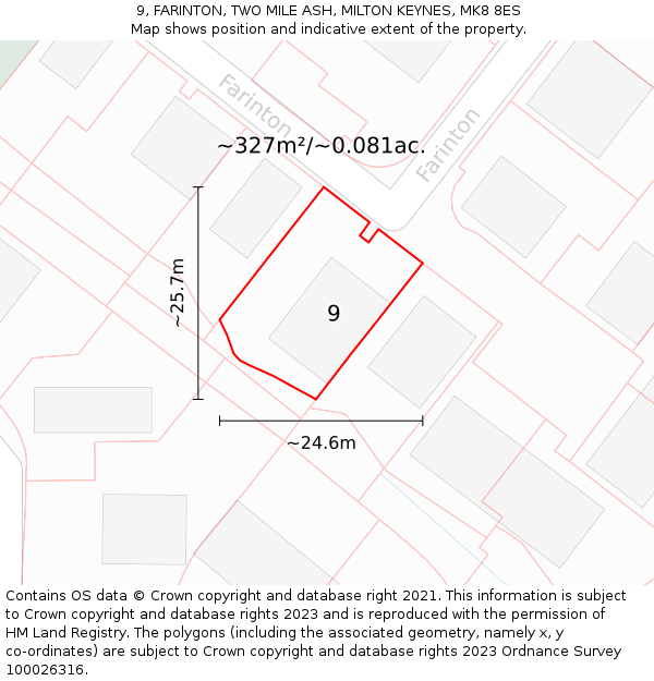 9, FARINTON, TWO MILE ASH, MILTON KEYNES, MK8 8ES: Plot and title map