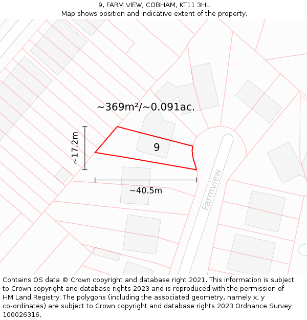 9, FARM VIEW, COBHAM, KT11 3HL: Plot and title map