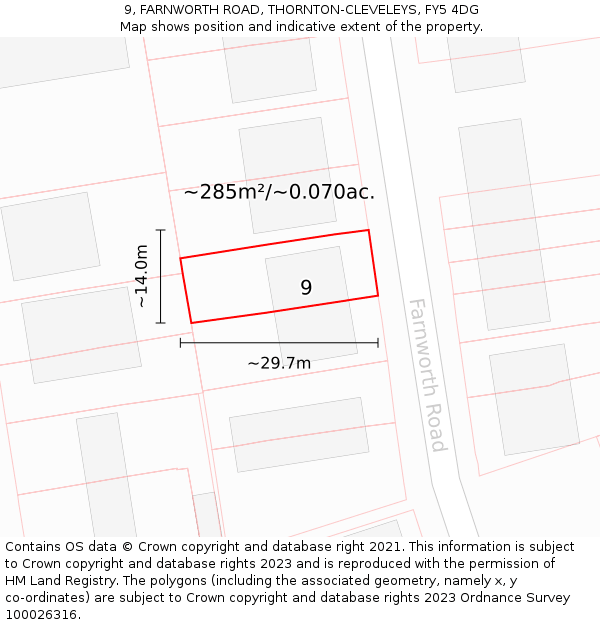 9, FARNWORTH ROAD, THORNTON-CLEVELEYS, FY5 4DG: Plot and title map