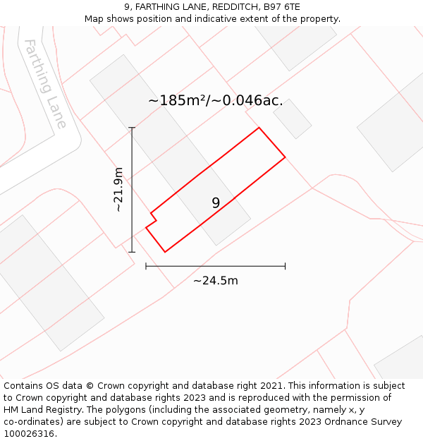 9, FARTHING LANE, REDDITCH, B97 6TE: Plot and title map