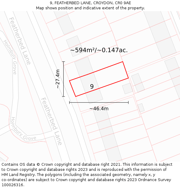 9, FEATHERBED LANE, CROYDON, CR0 9AE: Plot and title map