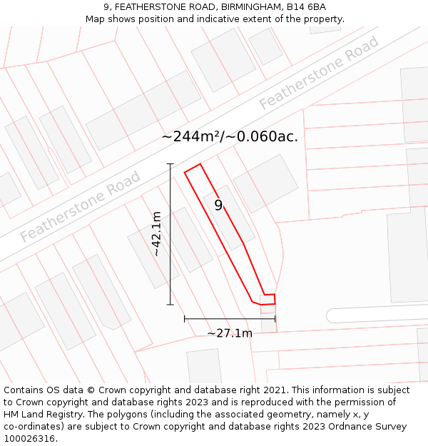 9, FEATHERSTONE ROAD, BIRMINGHAM, B14 6BA: Plot and title map