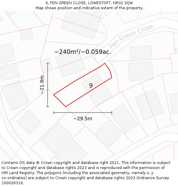 9, FEN GREEN CLOSE, LOWESTOFT, NR32 3QW: Plot and title map