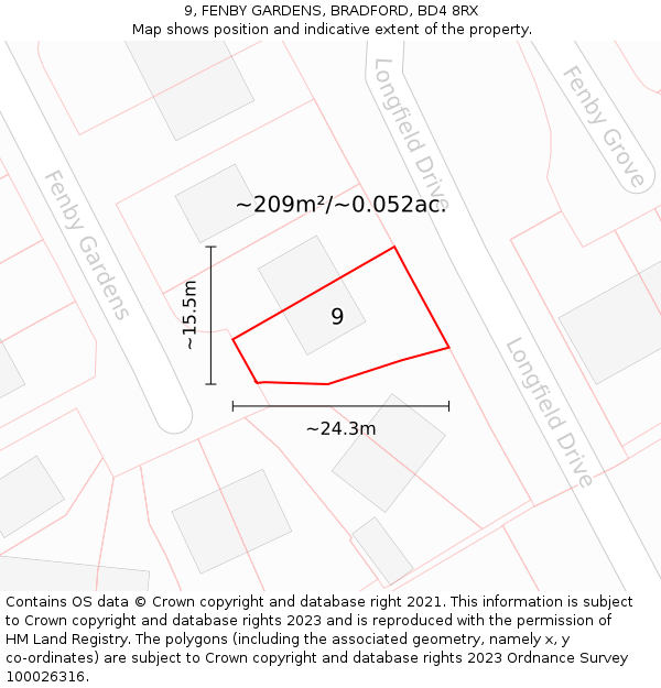 9, FENBY GARDENS, BRADFORD, BD4 8RX: Plot and title map