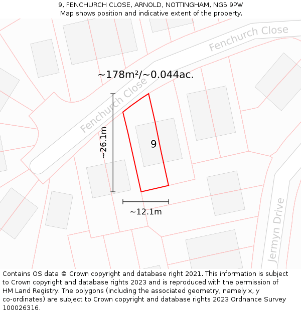 9, FENCHURCH CLOSE, ARNOLD, NOTTINGHAM, NG5 9PW: Plot and title map