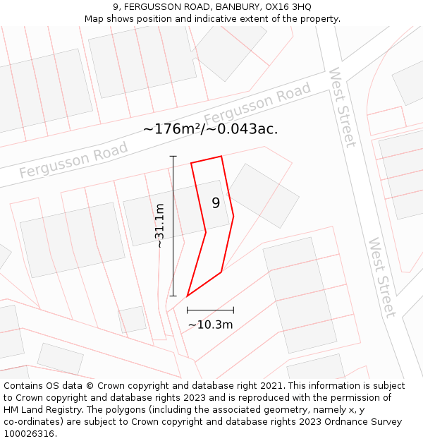 9, FERGUSSON ROAD, BANBURY, OX16 3HQ: Plot and title map