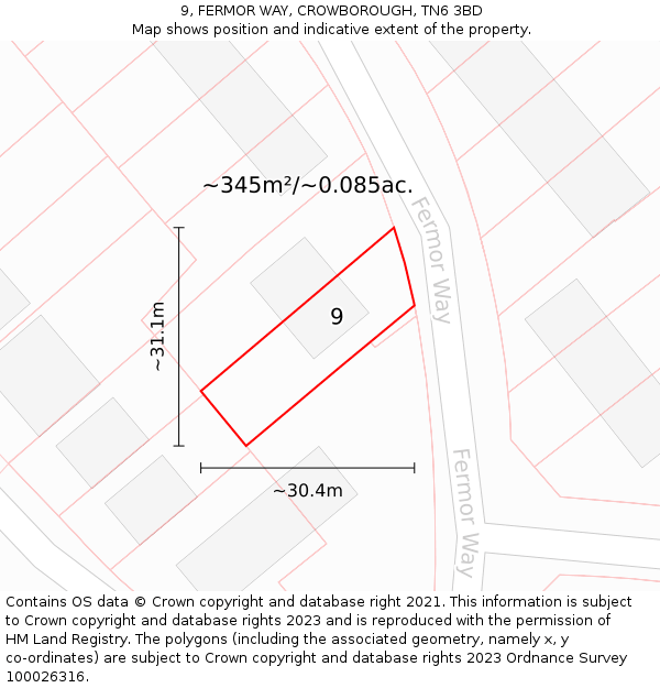 9, FERMOR WAY, CROWBOROUGH, TN6 3BD: Plot and title map
