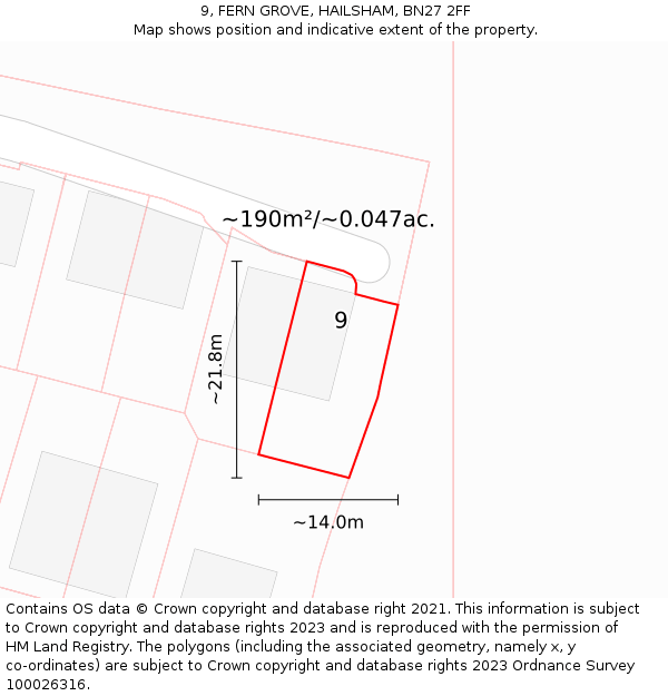 9, FERN GROVE, HAILSHAM, BN27 2FF: Plot and title map