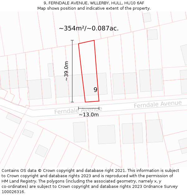 9, FERNDALE AVENUE, WILLERBY, HULL, HU10 6AF: Plot and title map