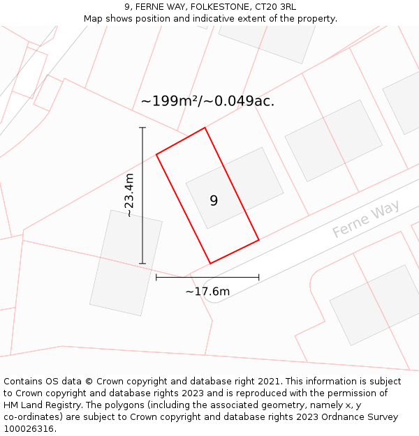 9, FERNE WAY, FOLKESTONE, CT20 3RL: Plot and title map