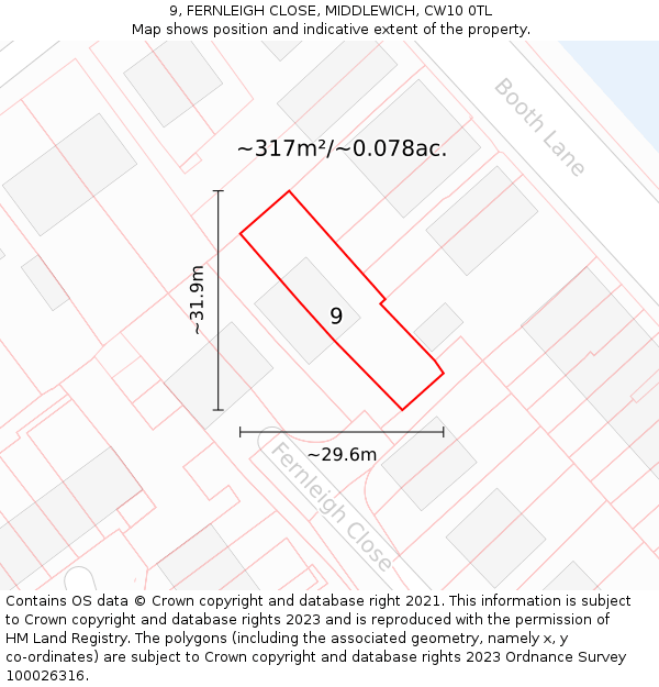 9, FERNLEIGH CLOSE, MIDDLEWICH, CW10 0TL: Plot and title map