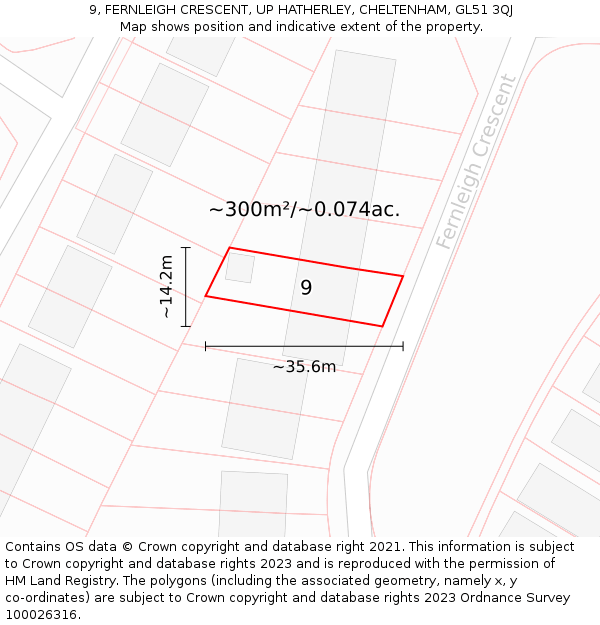 9, FERNLEIGH CRESCENT, UP HATHERLEY, CHELTENHAM, GL51 3QJ: Plot and title map