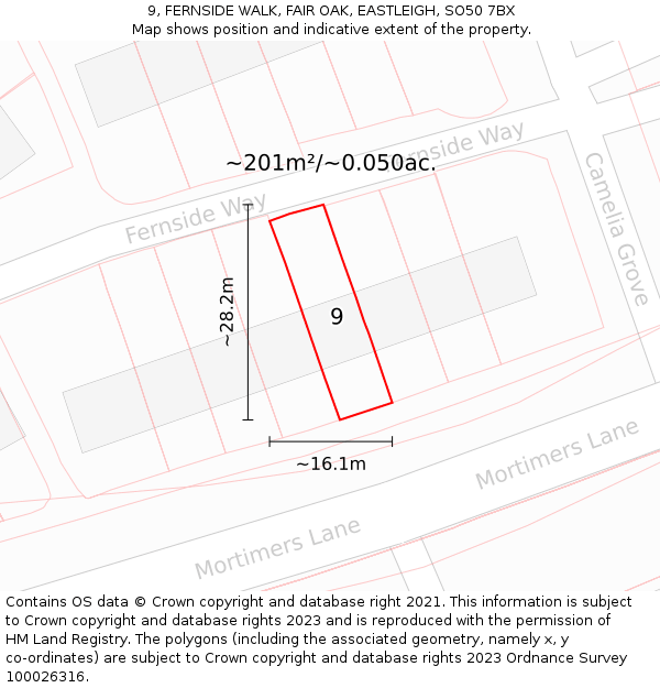 9, FERNSIDE WALK, FAIR OAK, EASTLEIGH, SO50 7BX: Plot and title map