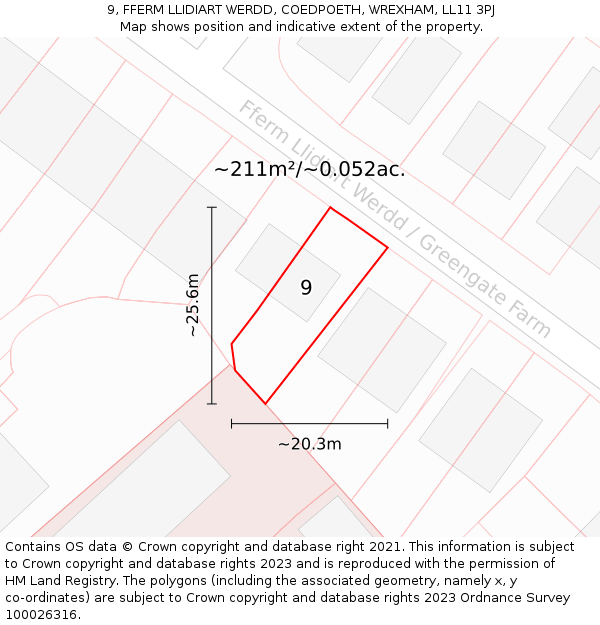 9, FFERM LLIDIART WERDD, COEDPOETH, WREXHAM, LL11 3PJ: Plot and title map