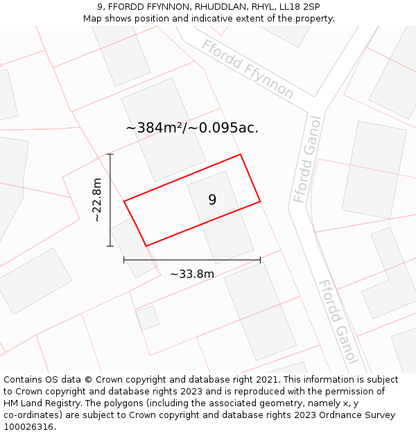 9, FFORDD FFYNNON, RHUDDLAN, RHYL, LL18 2SP: Plot and title map