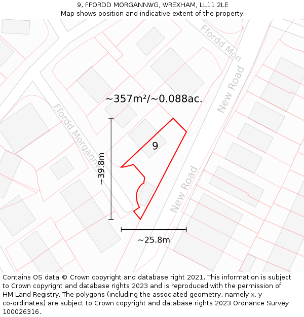 9, FFORDD MORGANNWG, WREXHAM, LL11 2LE: Plot and title map