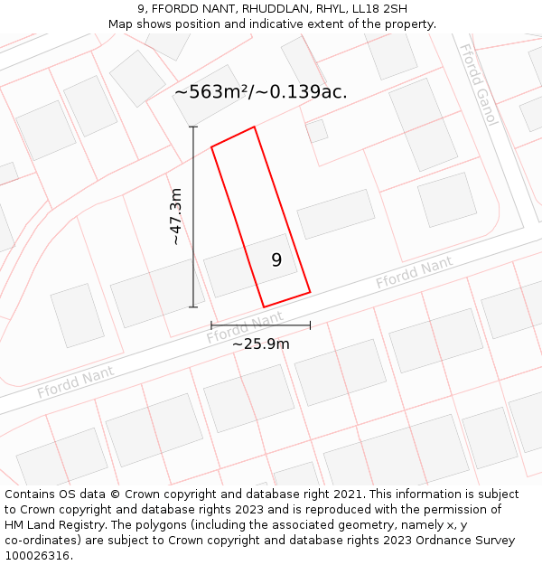 9, FFORDD NANT, RHUDDLAN, RHYL, LL18 2SH: Plot and title map