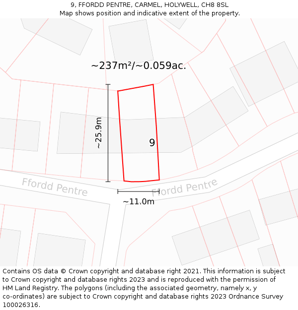 9, FFORDD PENTRE, CARMEL, HOLYWELL, CH8 8SL: Plot and title map