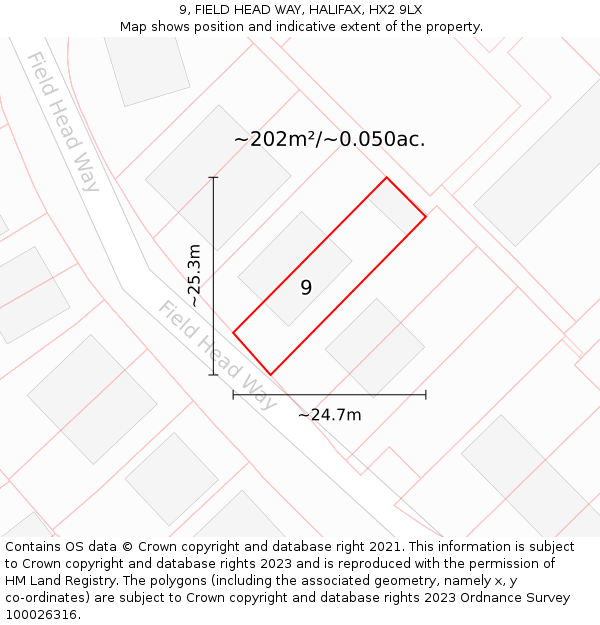 9, FIELD HEAD WAY, HALIFAX, HX2 9LX: Plot and title map