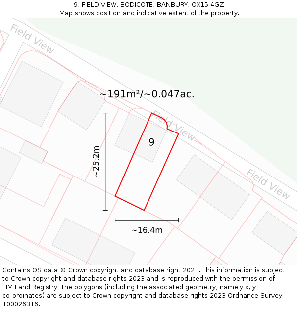 9, FIELD VIEW, BODICOTE, BANBURY, OX15 4GZ: Plot and title map