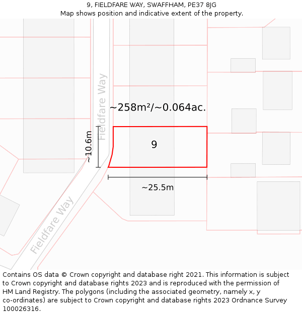 9, FIELDFARE WAY, SWAFFHAM, PE37 8JG: Plot and title map